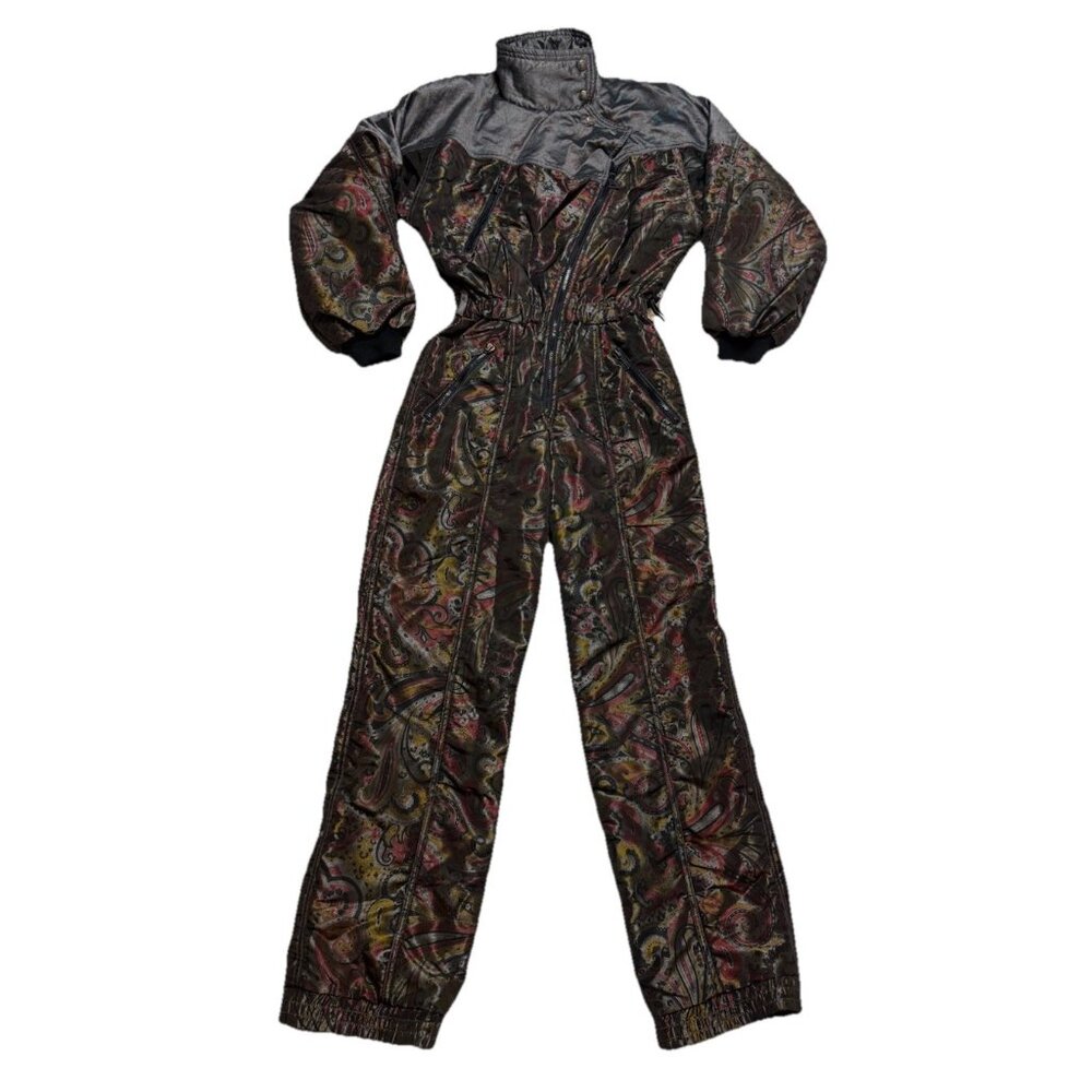 Peter Steinebronn Asics 1980's Vintage Ski Suit Snowsuit Mettalic Paisley